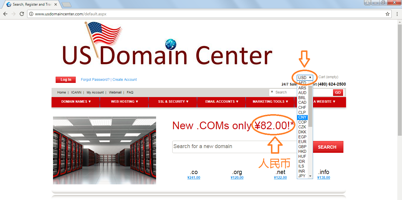 US Domain Center (美国域名中心)是世界最强的: 不但支持各国货币, 还支持各国语言(新功能)