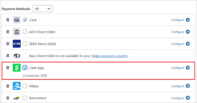 添加 Cash App 付款选项