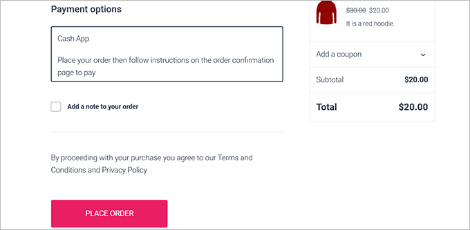 选择 Cash App 作为付款选项