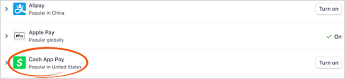 选择 Cash App 作为付款选项
