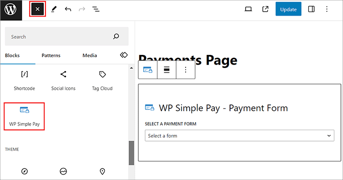 将 WP Simple Pay 块添加到页面或帖子